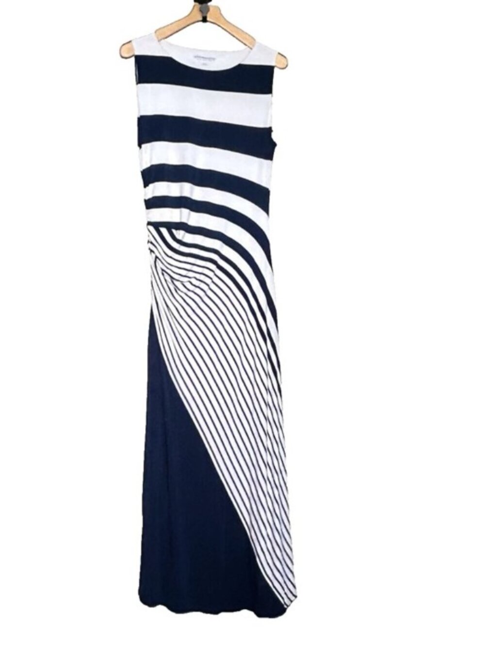 Soft Surroundings Vela Infinity Maxi Dress Navy Striped Sleeveless Coastal Sz L - Picture 2 of 13
